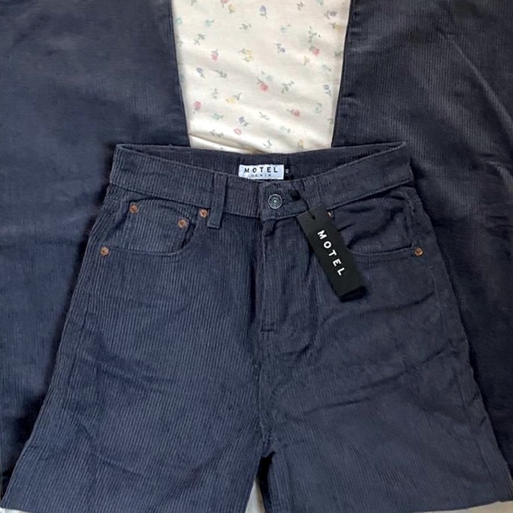 Motel Rocks Dark Navy Corduroy Wide Leg Jeans
